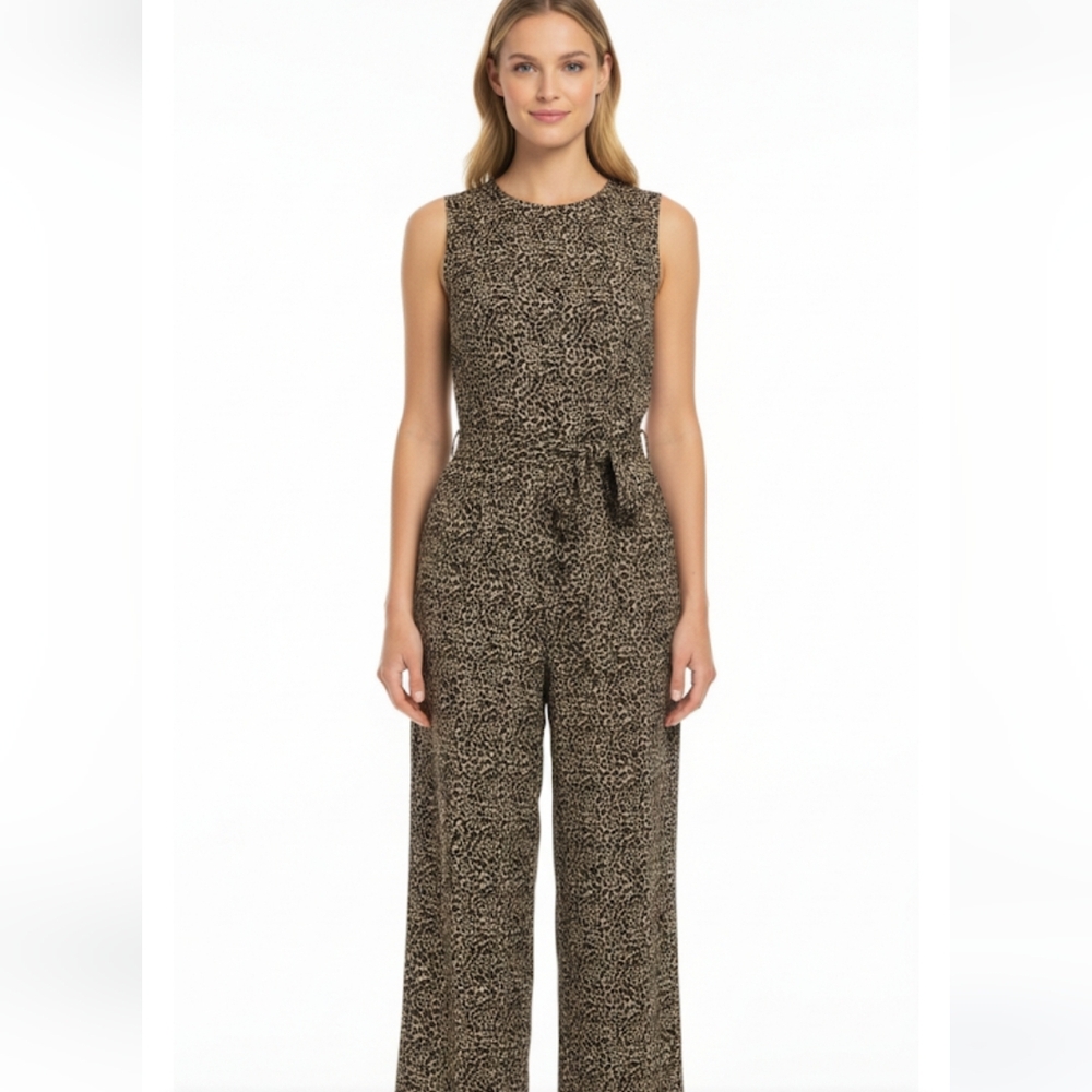Micheal Michael Kors Mob Wife Elegant leopard print Crop Jumpsuit Sz 10 - Picture 1 of 15